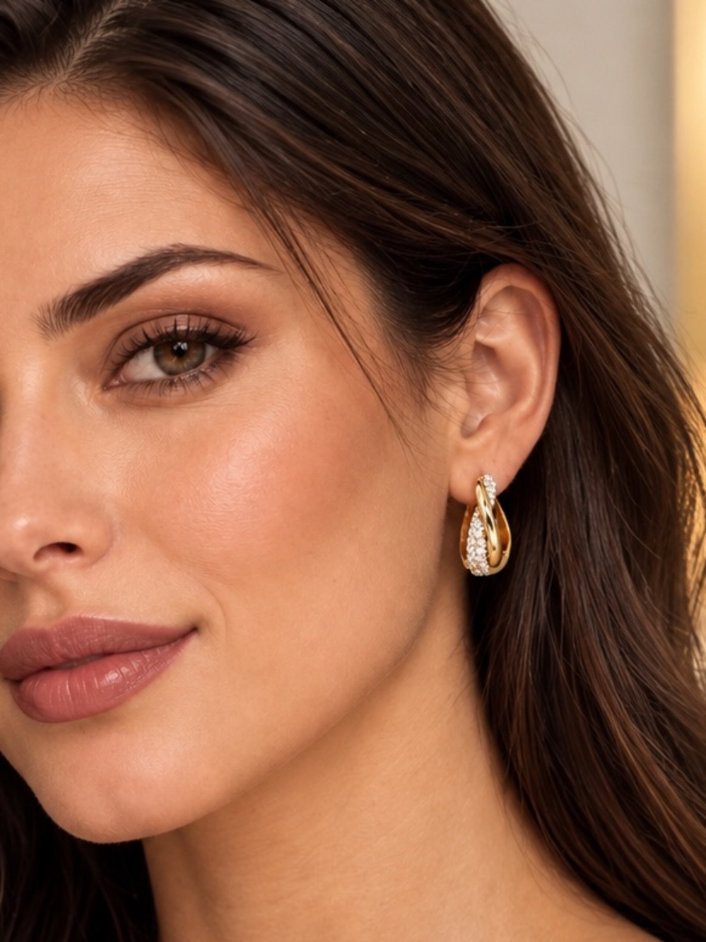 Twisted Pavé Hoop Earrings (E57)